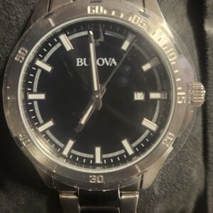 Bulova Black Dial Silver Watch